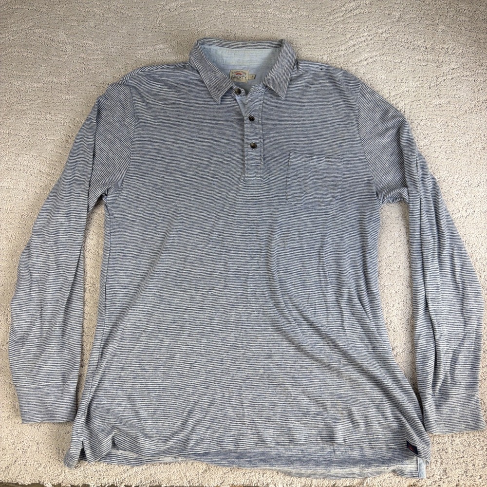 Men's Faherty Size Large Long Sleeve Henley Polo Shirt